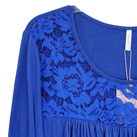 Bishuige Womens Blue Lace Detail Long Sleeve Top Rayon Blend Size 3XL NEW‎ - Picture 6 of 9